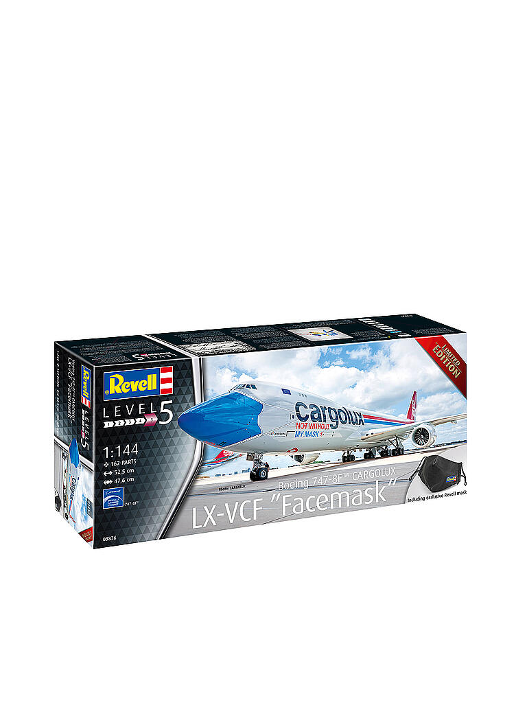 REVELL | Modellbausatz -  Boeing 747-8F CARGOLUX LX-VCF "Facemask" 03836 | keine Farbe