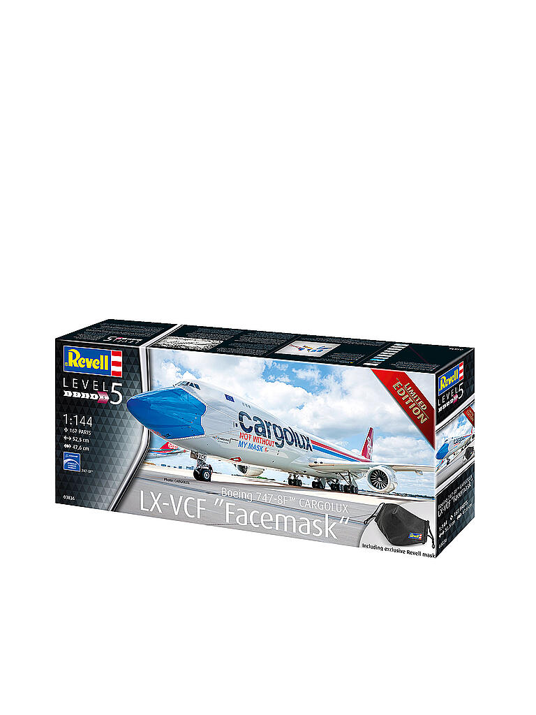 REVELL | Modellbausatz -  Boeing 747-8F CARGOLUX LX-VCF "Facemask" 03836 | keine Farbe