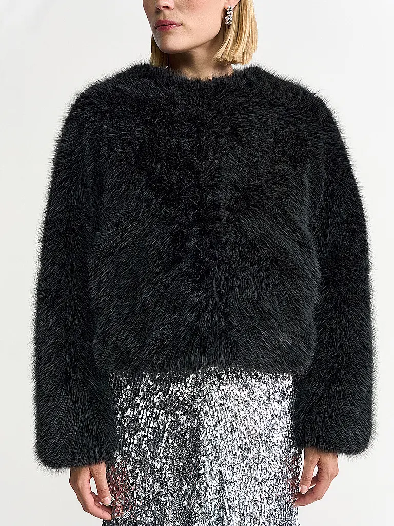 RICH & ROYAL | Jacke in Felloptik  | Schwarz