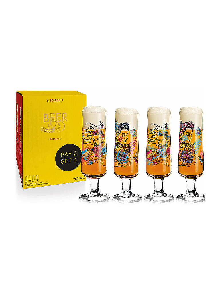 RITZENHOFF | Bierglas 4er Set Pils Werner Bohr | bunt