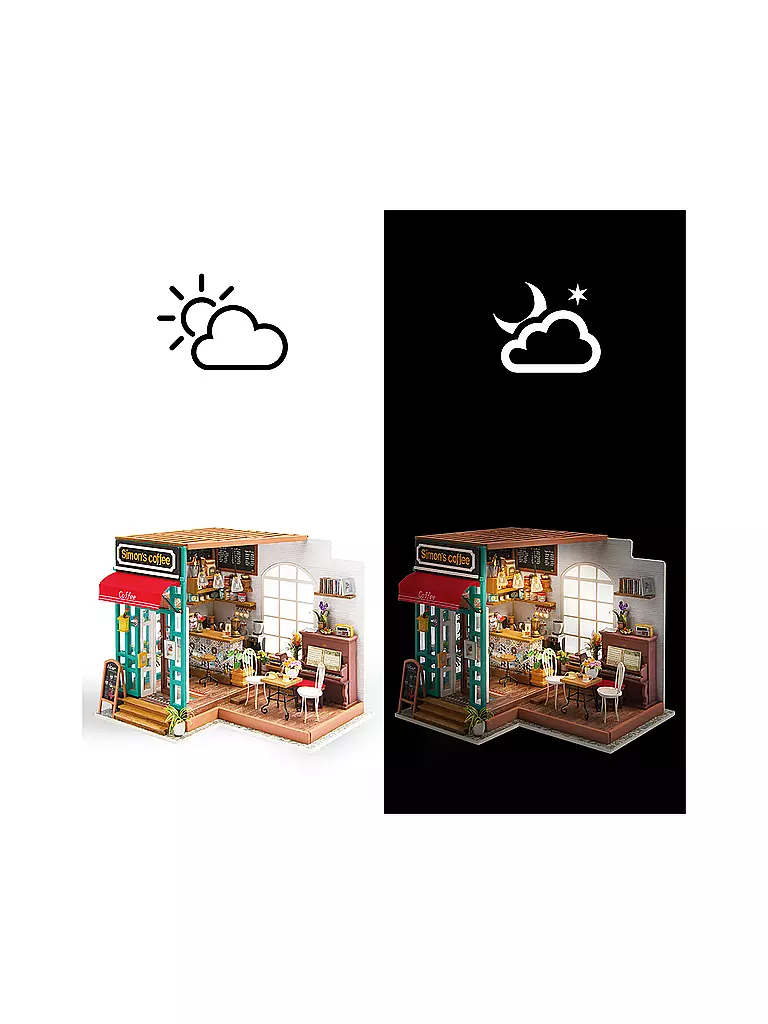 ROBOTIME | 3D Konstruktion - Simon's Coffee DG109 DIY Miniature Dollhouse Cafe Shop | keine Farbe