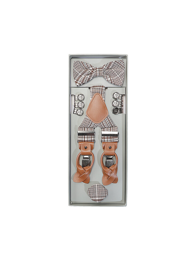 ROY ROBSON Hosenträger Set mit Fliege und Stecktuch braun