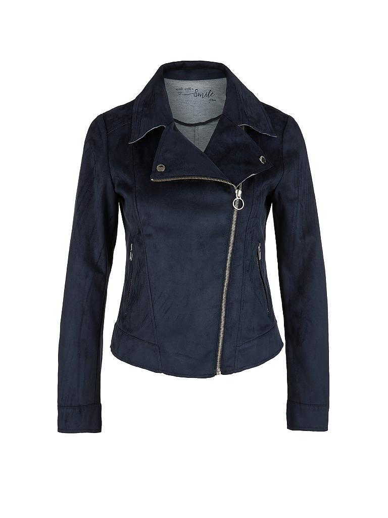 S.OLIVER | Bikerjacke in Velourleder Optik | blau