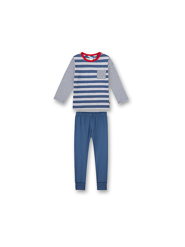 Sanetta Jungen-Schlafanzug lang Blau Ringel| Bequemer Schlafanzug für Jungen lang. Nachtwäsche-Set aus 100% Baumwolle. | Pyjamaset Größe 116