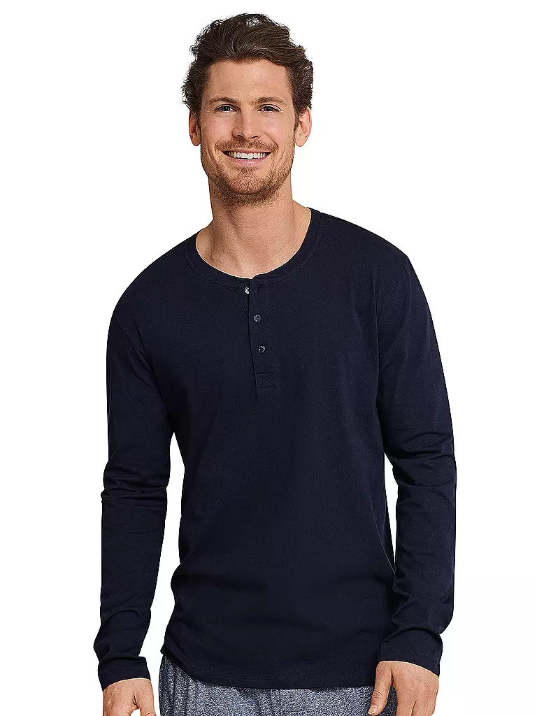 SCHIESSER | Pyjama Langamshirt Dunkelblau | blau