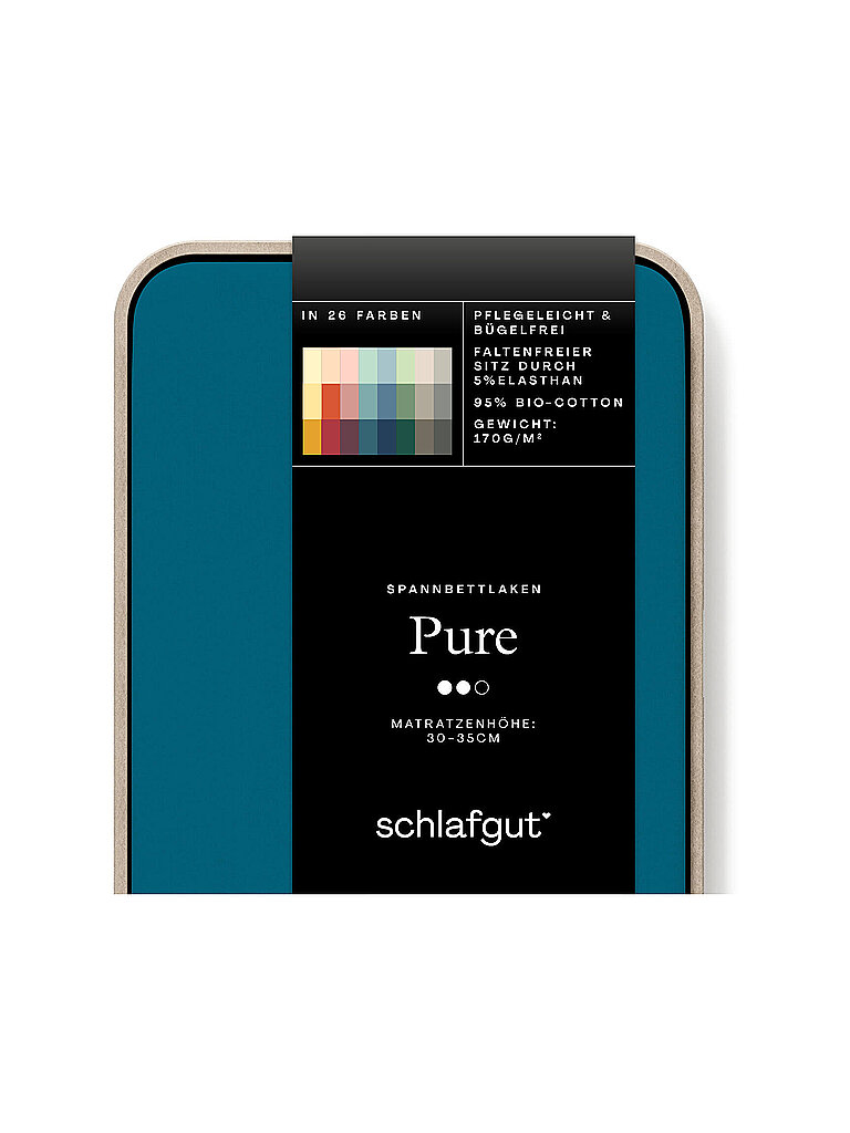 Spannbettlaken SCHLAFGUT PURE Bio-Baumwolle mit Elasthan dehnbar blickdicht straff Bettlaken Laken Gr B L 180-200 cm x 200-220 cm 1 St Jersey 180-200 x 200-220 cm 30 cm blau (petrol deep) Laken für Matratzen bis 30cm Höhe in 90x200 140x200 oder 180x200 cm