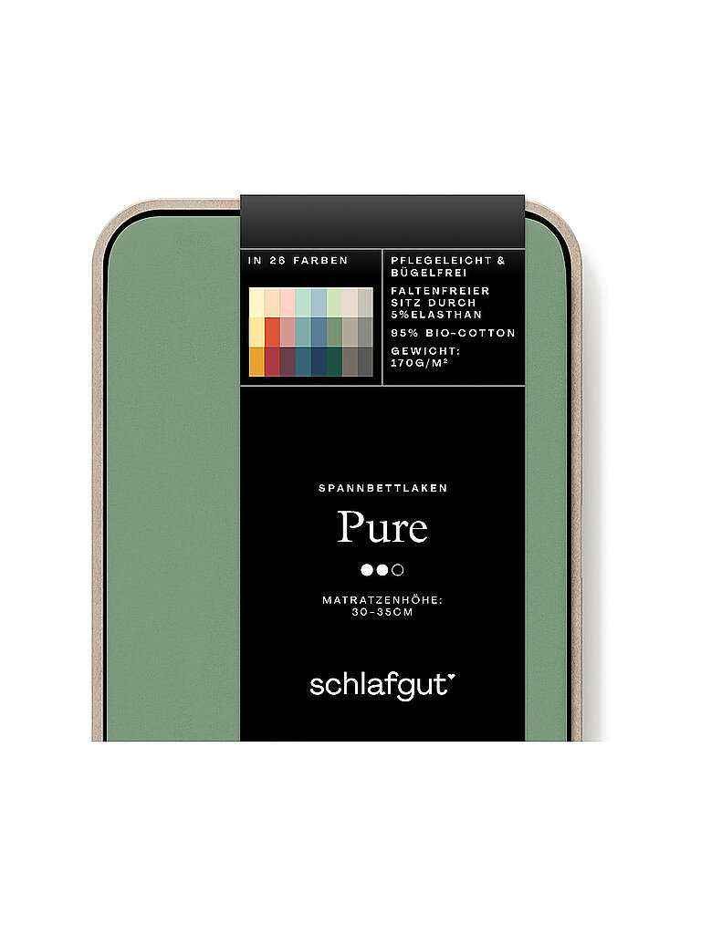 Spannbettlaken SCHLAFGUT PURE Bio-Baumwolle mit Elasthan dehnbar blickdicht straff Bettlaken Laken Gr B L 180-200 cm x 200-220 cm 1 St Jersey 180-200 x 200-220 cm 30 cm grün (green mid) Laken für Matratzen bis 30cm Höhe in 90x200 140x200 oder 180x200 cm