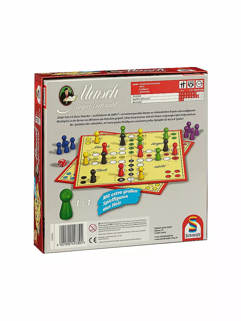 Großes Mensch ärgere Dich Nicht Aus Holz SCHMIDT-SPIELE Brettspiel - Mensch ärgere dich nicht (große Figuren