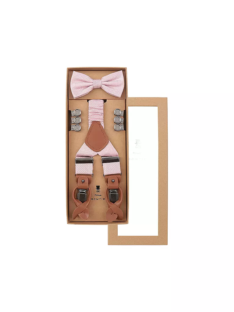 SEIDENFALTER | Hosenträger Set mit Fliege und Knopf-Clips | rosa