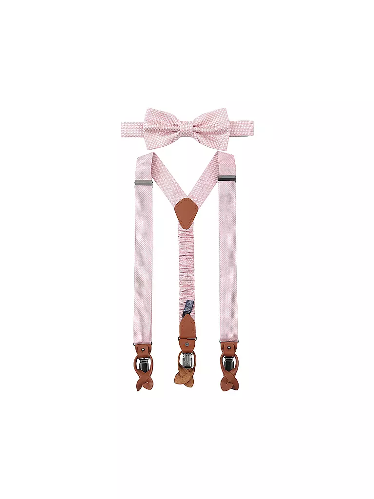 SEIDENFALTER | Hosenträger Set mit Fliege und Knopf-Clips | rosa