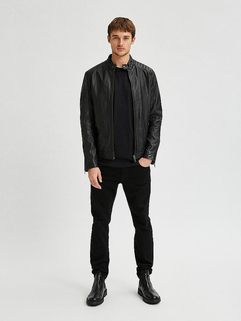 SELECTED | Lederjaccke " SLHICONIC  " | schwarz