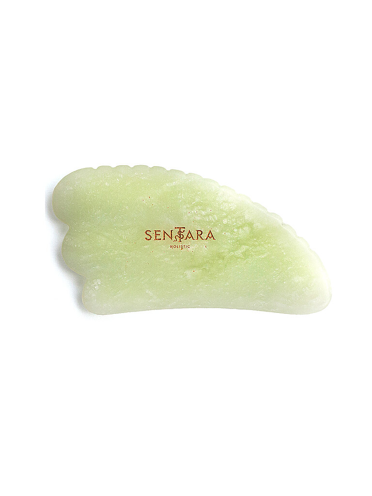 SENTARA Massagestein - Gua Sha Horn mit Zähnen Gruene Jade hellgrün