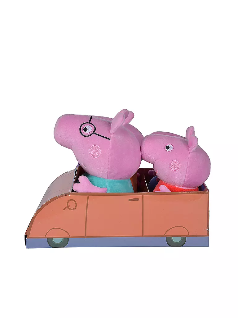 SIMBA | Plüschtier Peppa Pig 4-tlg. Familienset im Auto | rosa