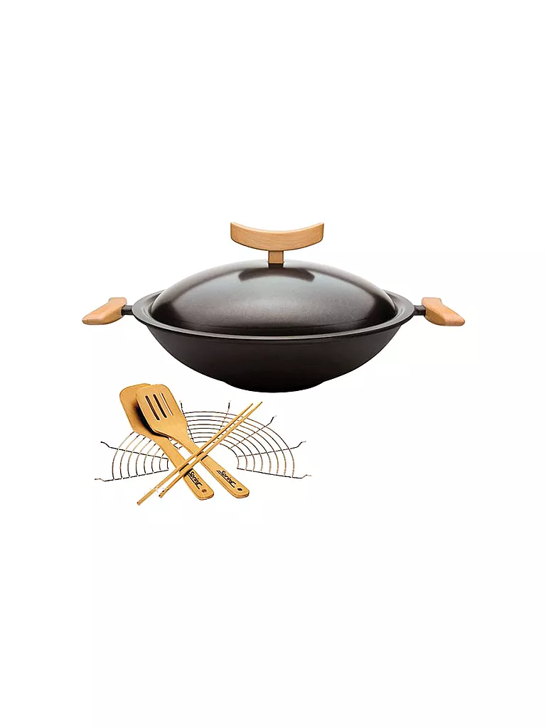 SPRING | Guss-Wok Set mit Rost 35cm  | schwarz