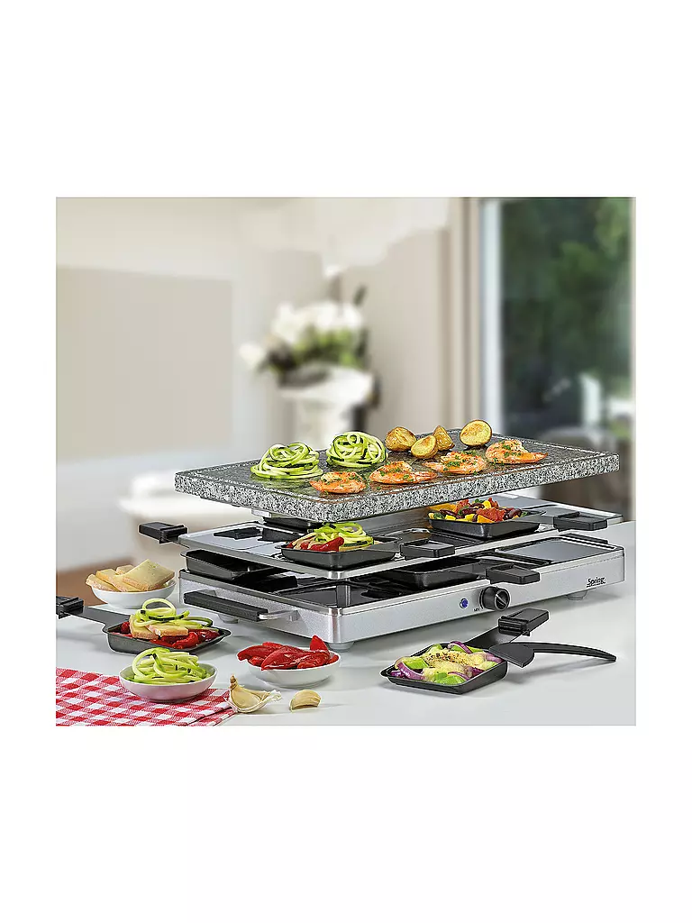 SPRING | Raclette8 mit Granitstein (Edelstahl) | silber