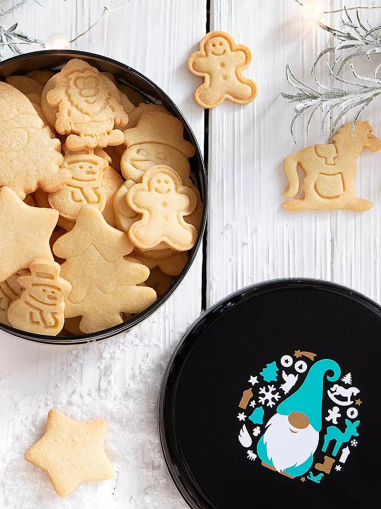 STAEDTER | Keksdose - Gebäckdose Weihnachtswichtel 16,5cm Schwarz / Türkis | schwarz