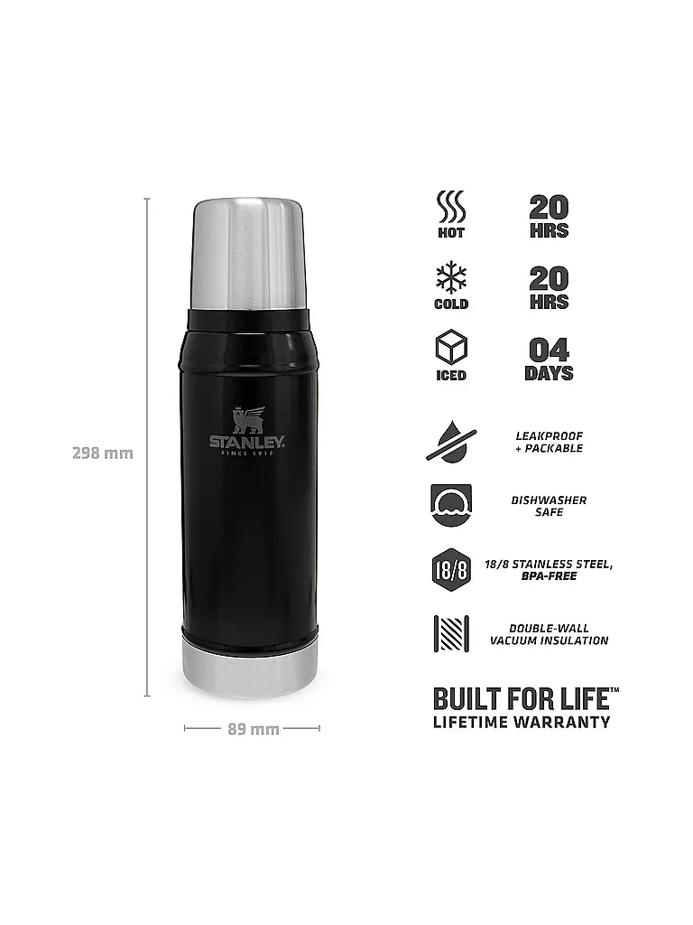 STANLEY | Isolierflasche - Thermosflasche Classic 0,75l Schwarz | schwarz