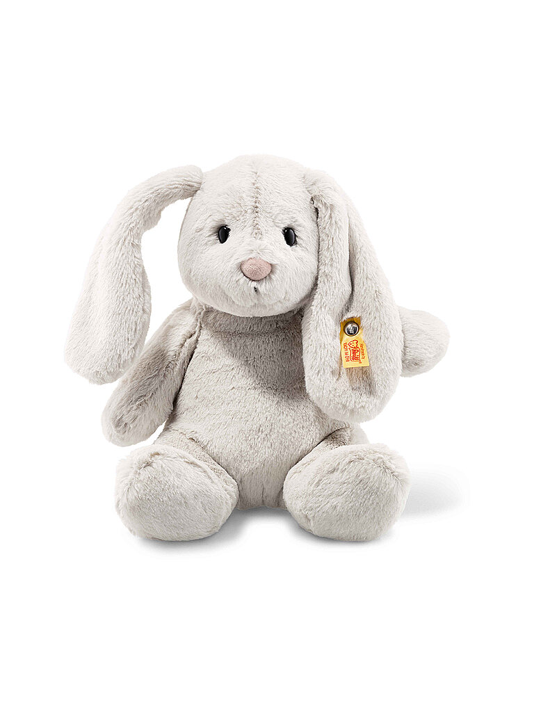 Steiff Hoppie Hase mit Schlappohren 28 cm hellgrau, Plüschtier, Soft Cuddly Friends, flauschiges Stofftier zum Kuscheln und Spielen, Kuscheltier für Mädchen und Jungen, waschmaschinenfest