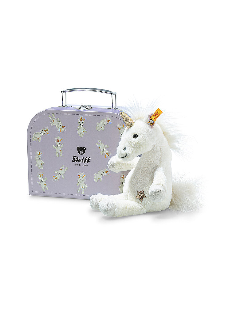 STEIFF Plüschtier Unica Schlenker-Einhorn im Koffer 20cm weiss