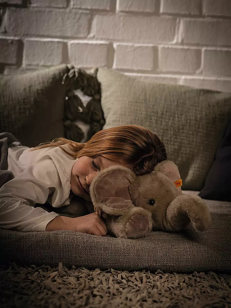 Steiff Elefante Trampili Peluche 24 Cm - Morbido E Lavabile, Con Pantaloni Rimovibili, Per Neonati E Bambini, Grigio/Blu