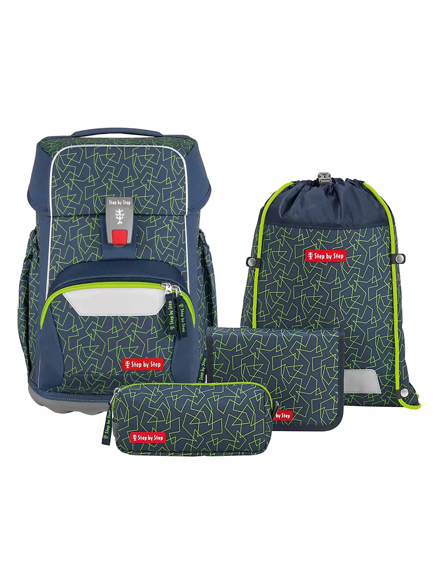 STEP BY STEP | Schultaschen Set 4tlg BASIS Blue Hearts  | grün
