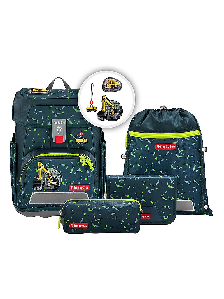STEP BY STEP | Schultaschen Set 5tlg CLOUD Bagger Rocco | Dunkelgrün