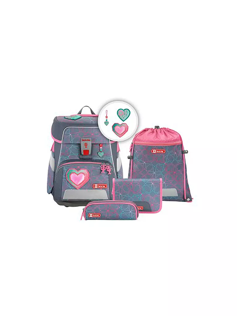 STEP BY STEP | Schultaschen Set 5tlg SPACE Glitter Heart | grau