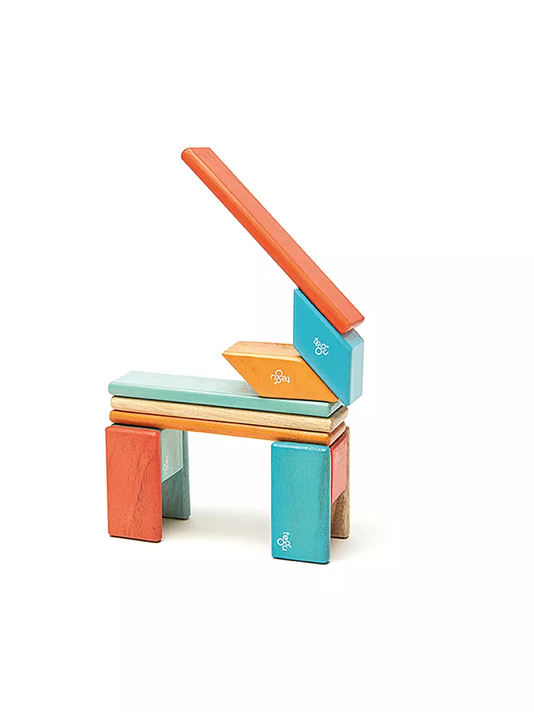 TEGU | 14 Magnetische Holzbausteine orange blau | keine Farbe