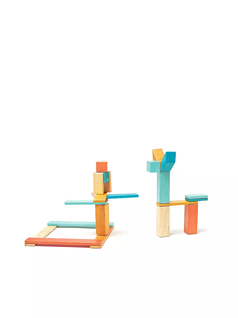 TEGU | 24 Magnetische Holzbausteine orange blau | keine Farbe