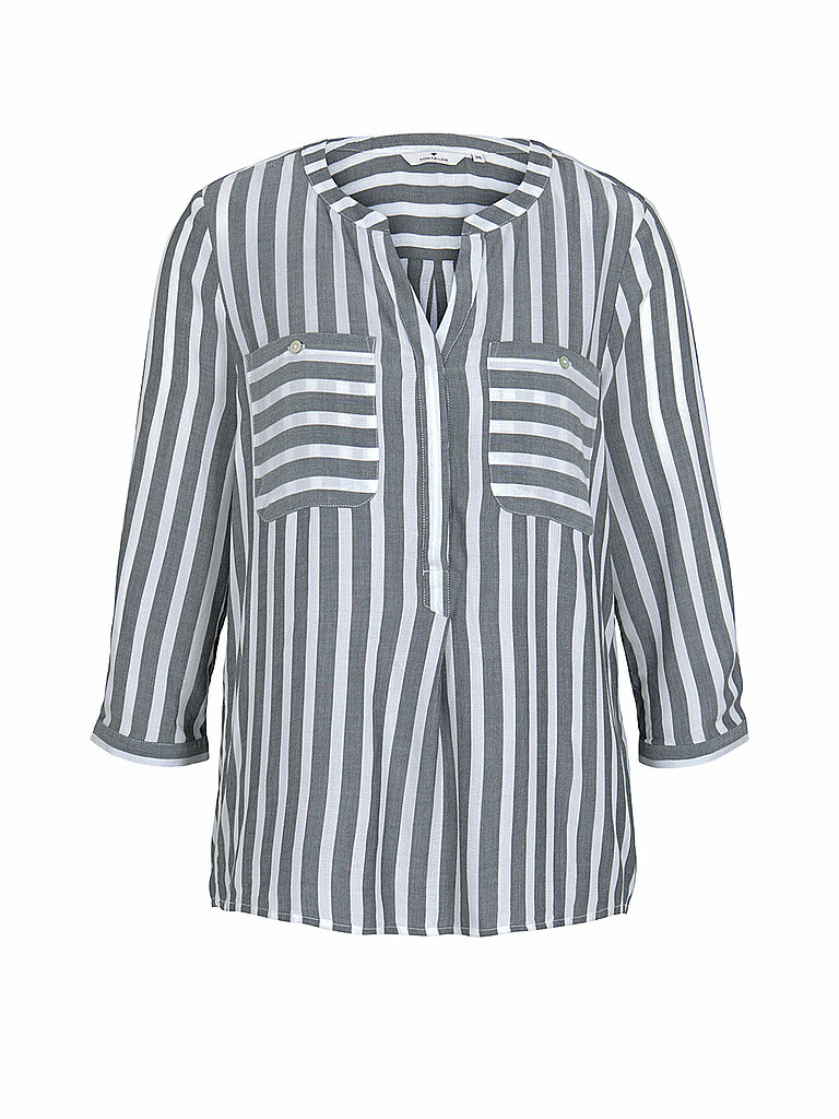 TOM TAILOR Damen Bluse mit Streifen & Brusttaschen, 26940 - Offwhite Navy Vertical Stripe, 42