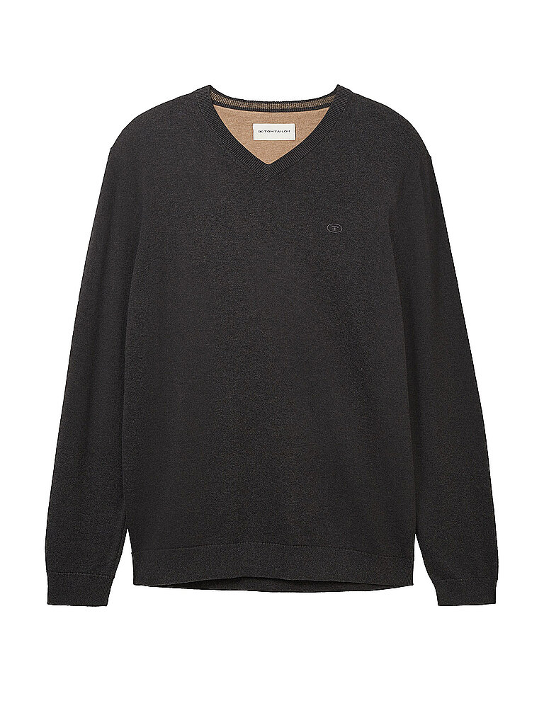 Regular Fit Strickpullover aus reiner Baumwolle mit V-Ausschnitt