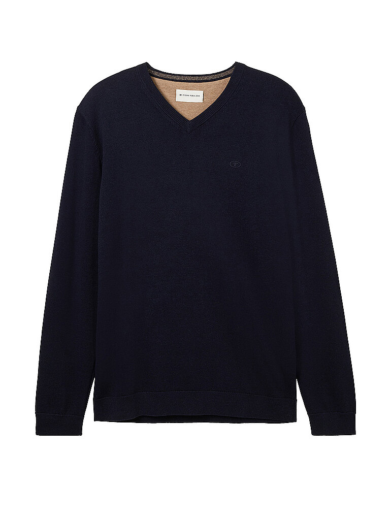 Regular Fit Strickpullover aus reiner Baumwolle mit V-Ausschnitt