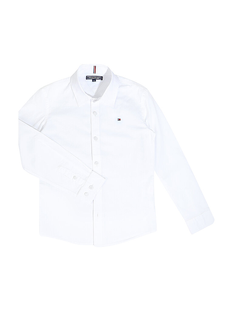 Tommy Hilfiger Jungen Hemd mit Stretch, Weiß (White), 10 Jahre