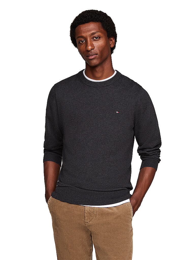 Tommy Hilfiger Herren Rundhals Regular Fit Pullover, Grau (Dark Grey Heather), L