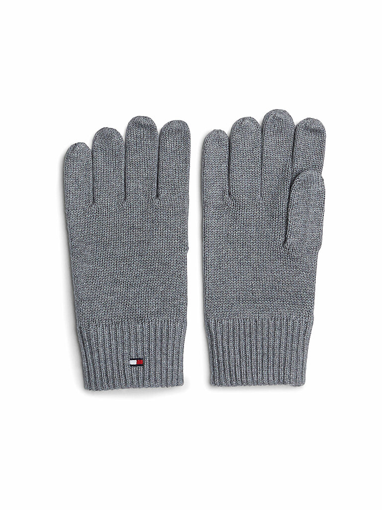 Strickhandschuhe TOMMY HILFIGER ESSENTIALS FLAG GLOVES Damen grau (mid grau heather) Baumwollmischung Handschuhe mit Logostickerei