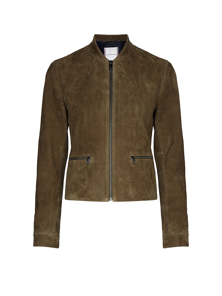TOMMY HILFIGER Lederjacke Slim Fit  olive | 32