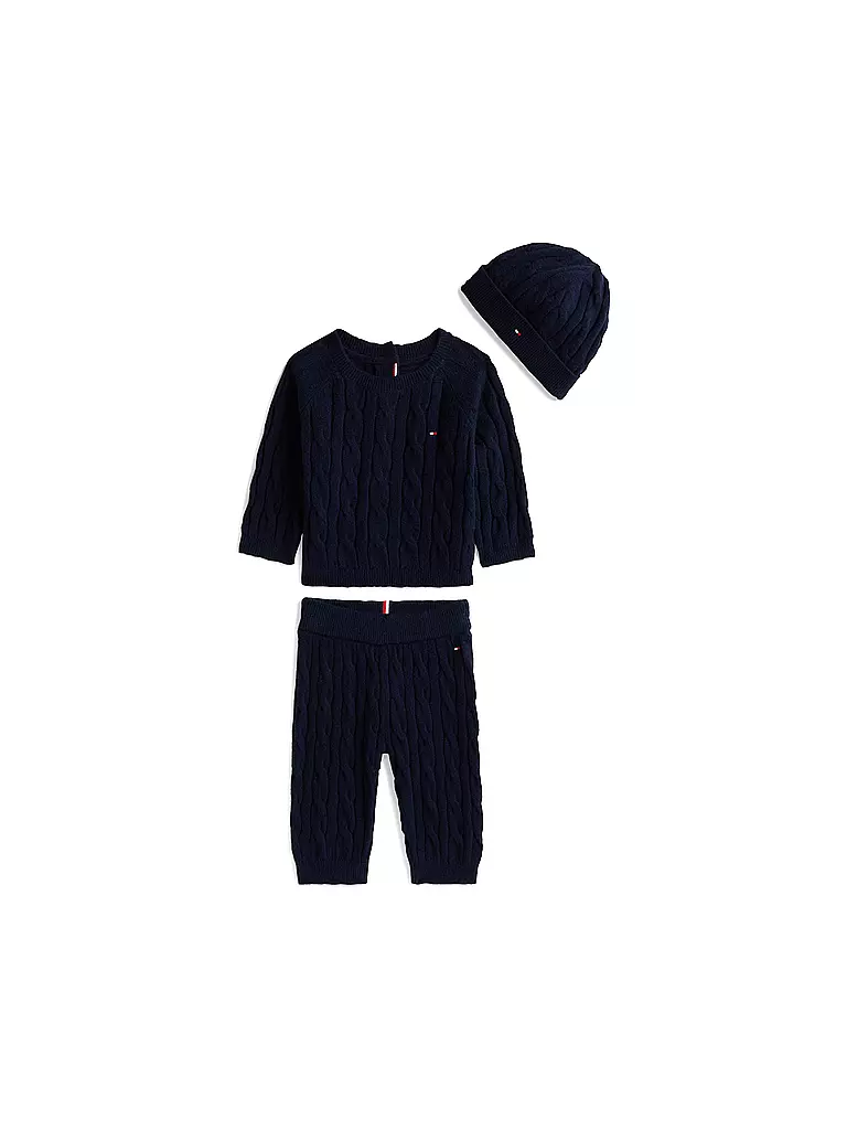 TOMMY HILFIGER | Baby Set 3-teilig Sweater, Hose und Mütze | dunkelblau