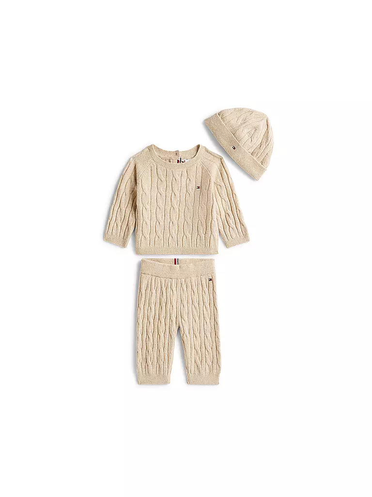 TOMMY HILFIGER | Baby Set 3-teilig Sweater, Hose und Mütze | beige