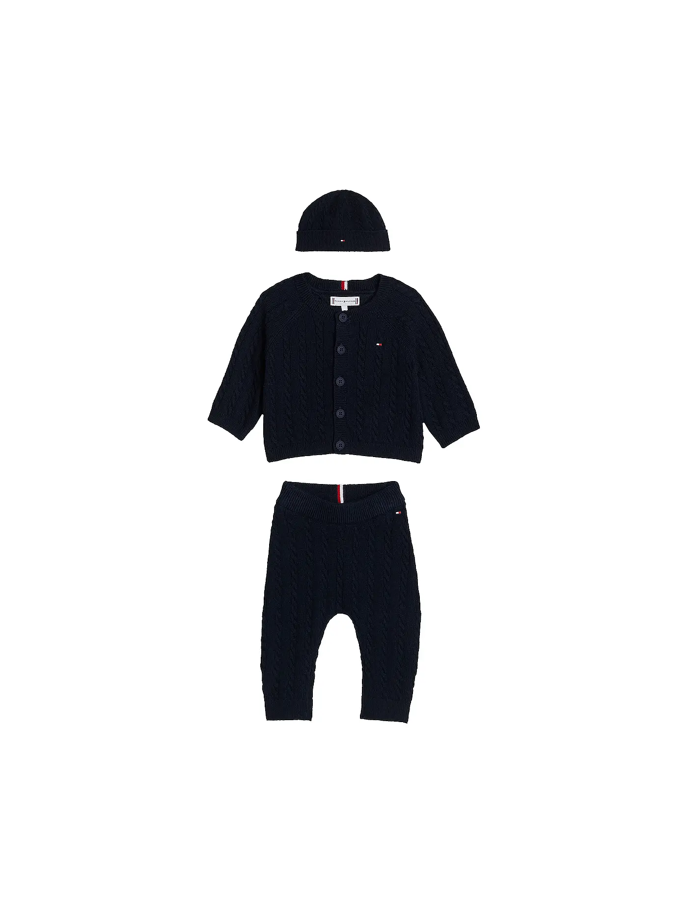 TOMMY HILFIGER | Baby Set 3-tlg Strickjacke, Mütze und Strickhose | dunkelblau