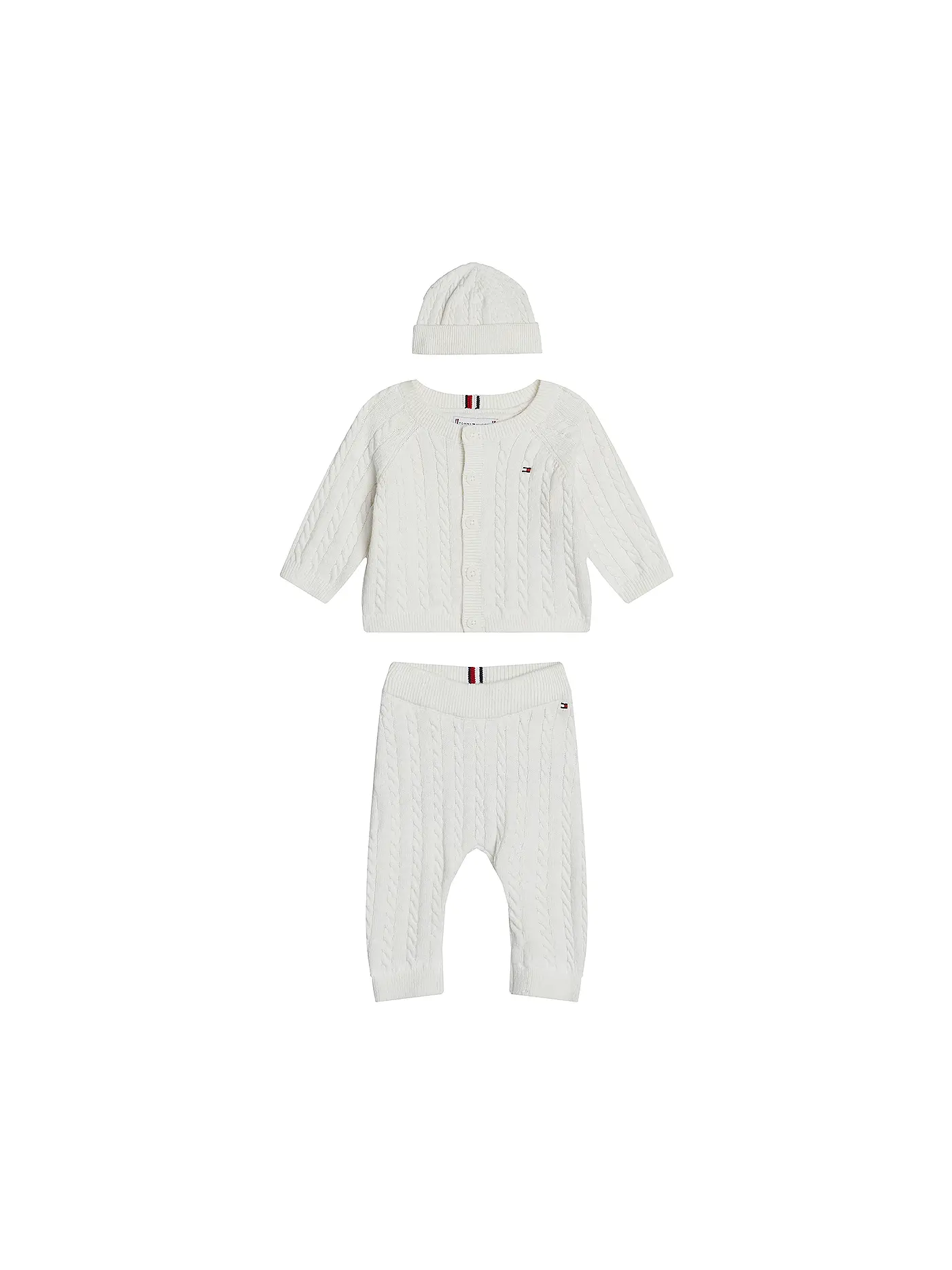 TOMMY HILFIGER | Baby Set 3-tlg Strickjacke, Mütze und Strickhose | creme