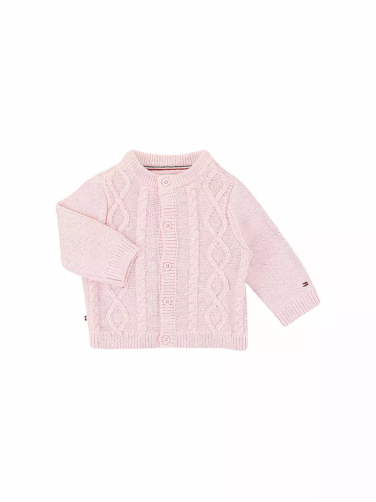 TOMMY HILFIGER | Baby Set Strickjacke, Strickhose und Mütze 3-teilig | rosa