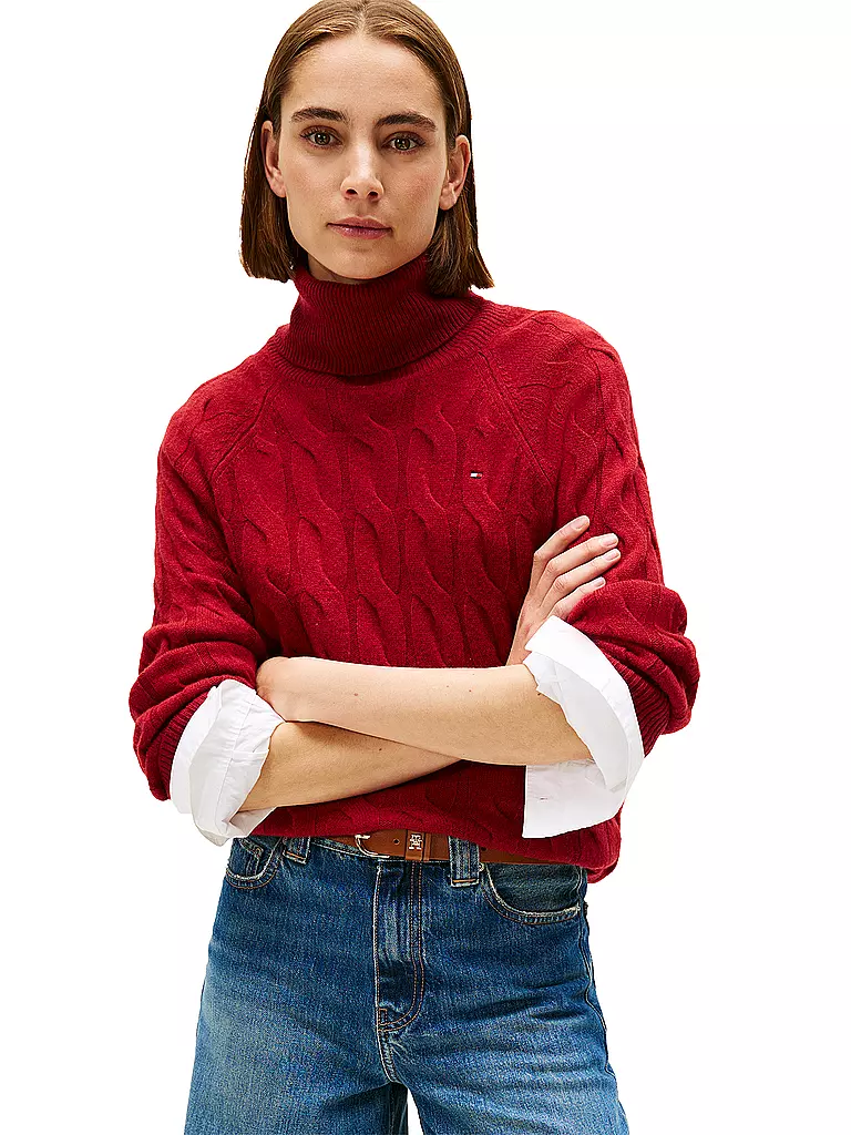 TOMMY HILFIGER | Rollkragenpullover  | rot