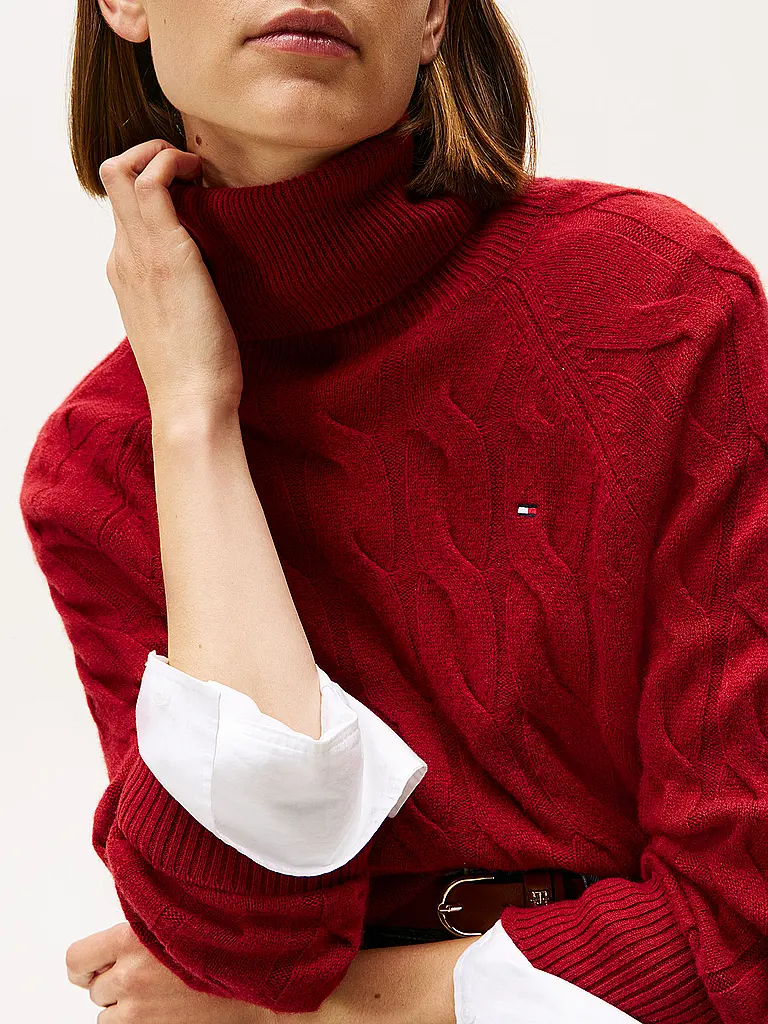 TOMMY HILFIGER | Rollkragenpullover  | rot