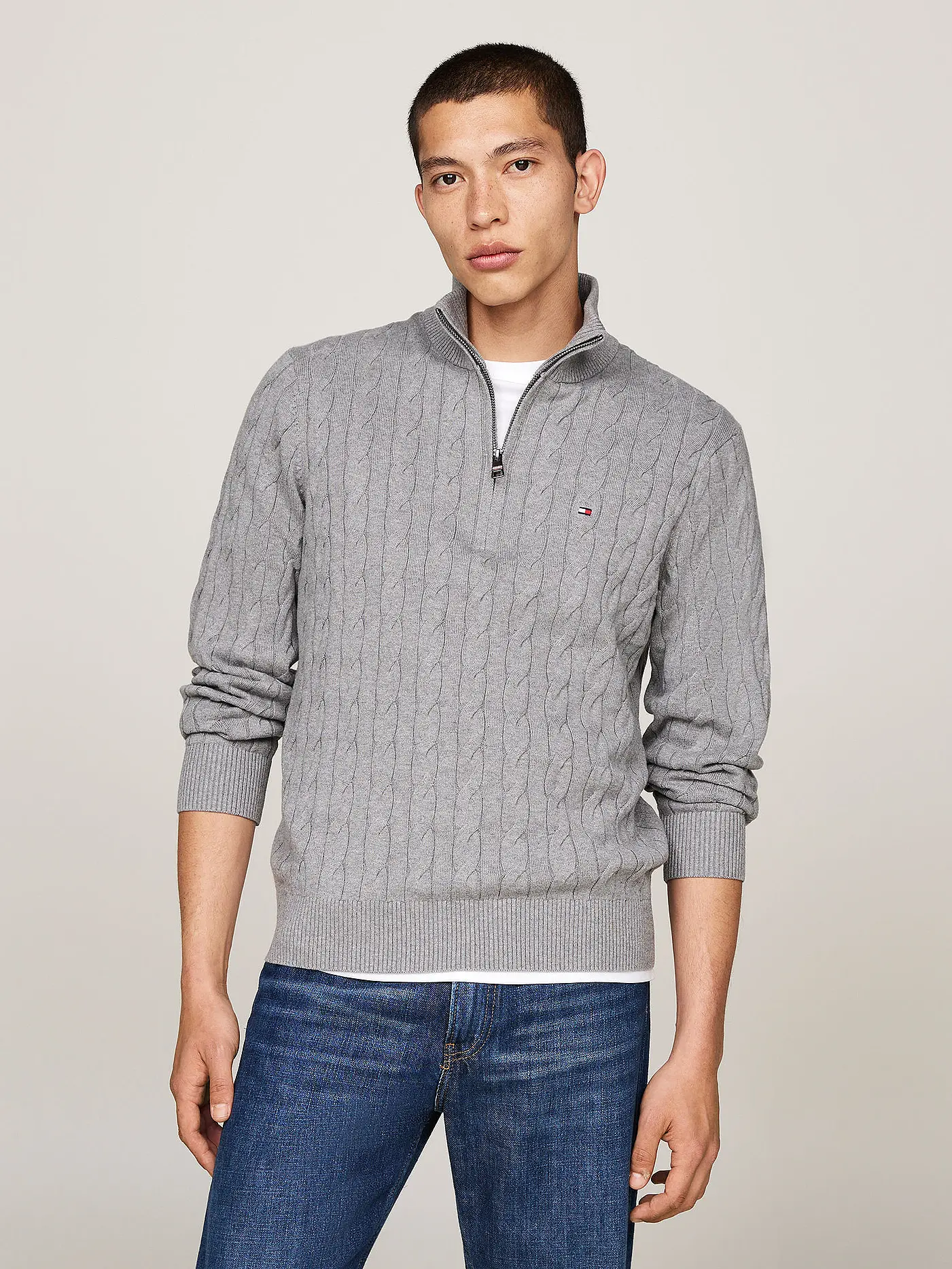TOMMY HILFIGER | Troyer Pullover | grau