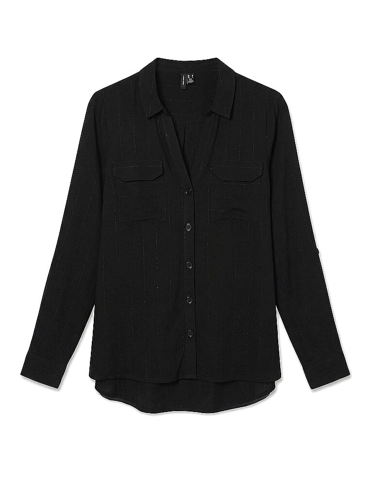 VERO MODA Hemdbluse VMBUMPY LS GLITTER SHIRT WVN GA NOOS Black Black lurex Gestreift Schwarz - Gr XS