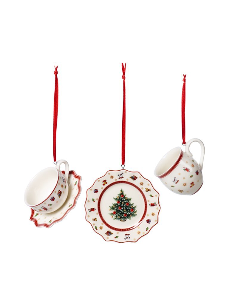 Villeroy & Boch - Toy's Delight Ornamente Geschirrset 3-teilig Weiß und Rot, Ornament, Baumschmuck Geschirr, Weihnachtsdekorationen, Deko Weihnachten, Weihnachtsdeko, Premium Porzellan