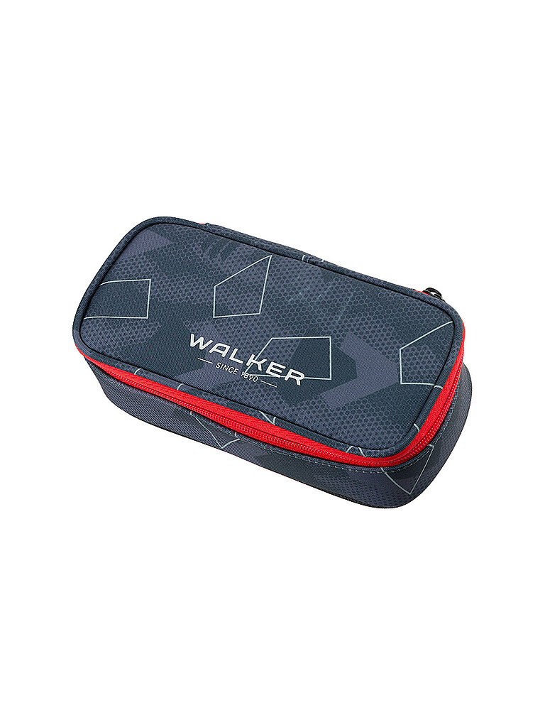 Walker Schlamperbox "Grey Polygon", Federmappe mit geräumigem Hauptfach, doppelseitiger Trennwand mit 20 Stiftfächern, Zippfach und robustem Reißverschluss