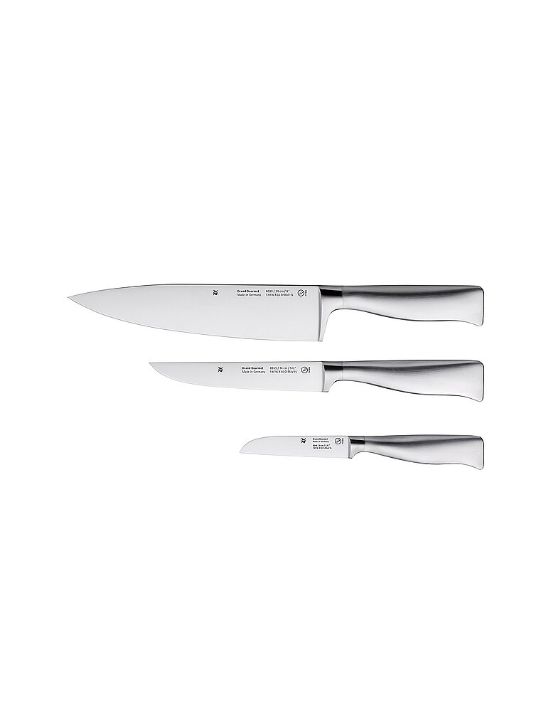WMF Grand Gourmet Messerset 3teilig Made in Germany, 3 Messer geschmiedet & Grand Gourmet Brotmesser Wellenschliff 32 cm, Made in Germany, Brötchenmesser, Messer geschmiedet, Klinge 19 cm
