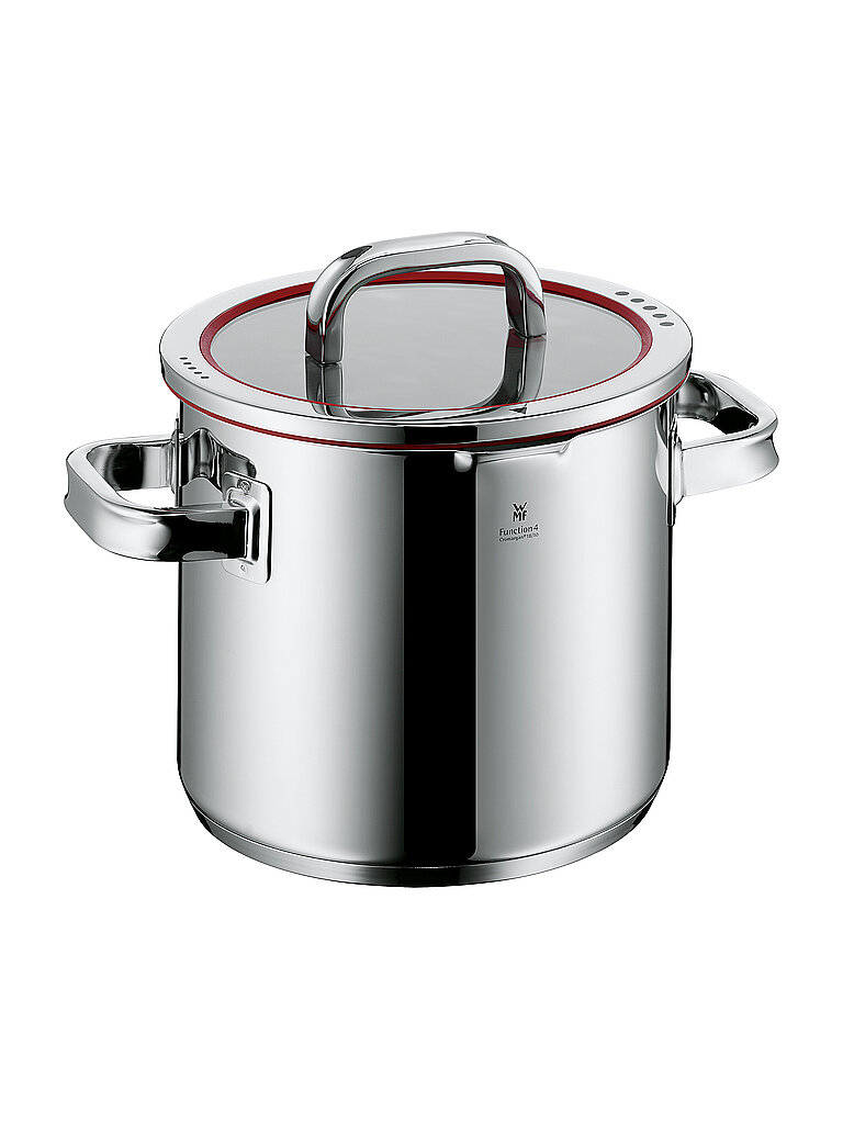 Gemüsetopf Function 4 Induktionstopf spülmaschinengeeignet rot (edelstahlfarben) B219 H23cm L296 Ø20cm Töpfe wärmereduzierende Griffe mit 4 Abgießfunktionen Innenskalierung