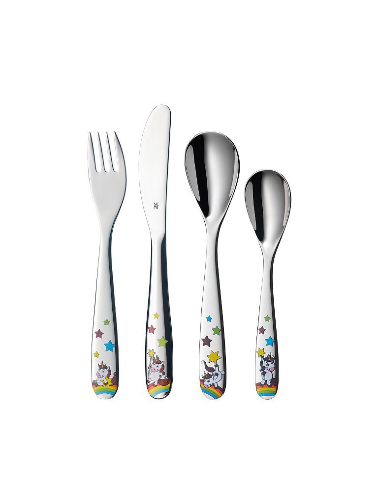 WMF Einhorn Kinderbesteck Set 4-teilig, Kinderbesteck Edelstahl, Besteck Kinder 3-9 Jahre, Cromargan poliert, spülmaschinengeeignet